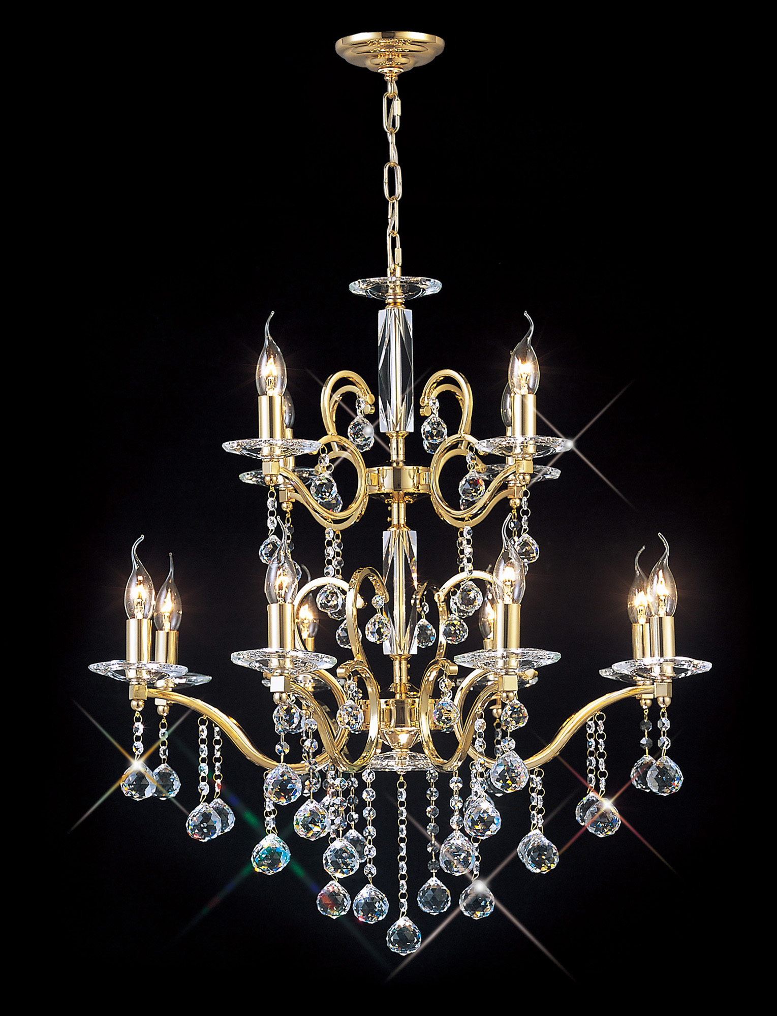 Zinta French Gold Crystal Ceiling Lights Diyas Tiered Crystal Fittings